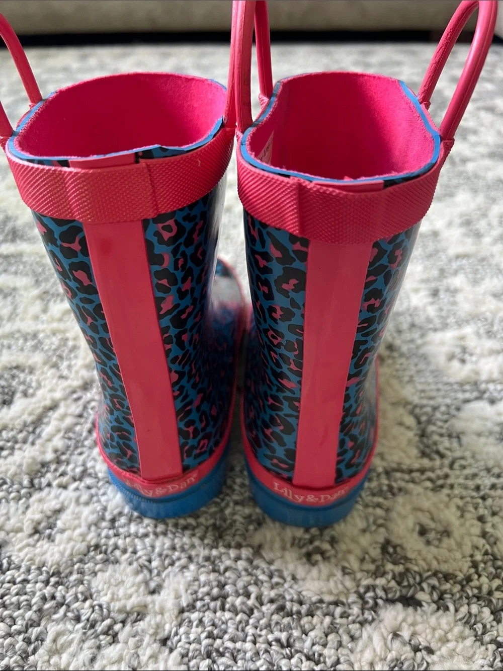 Girls Leopard-Print Rain Boots with Pink Trim